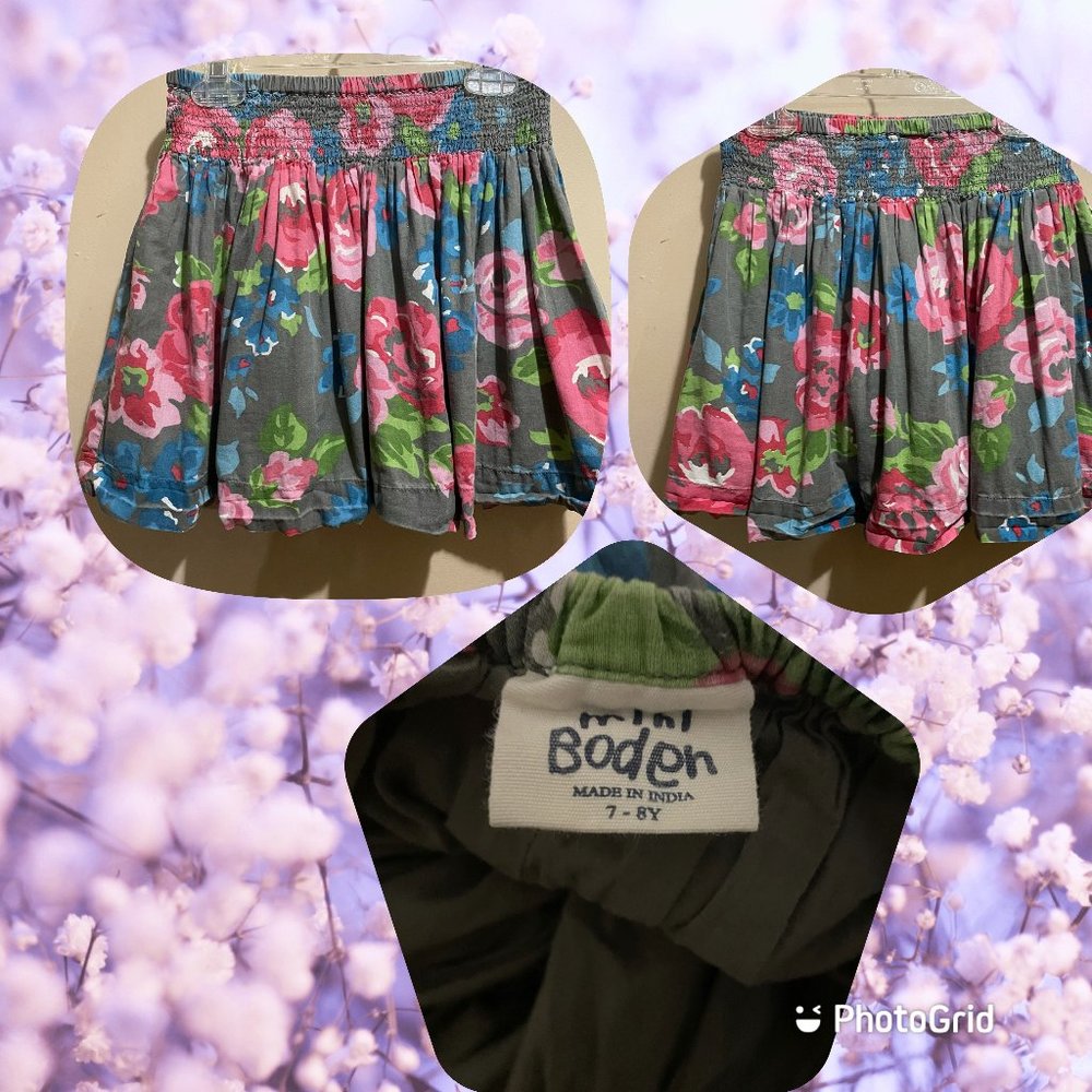 Mini Boden Girls SZ 7-8Y Floral Skirt MULTI-COLOR
